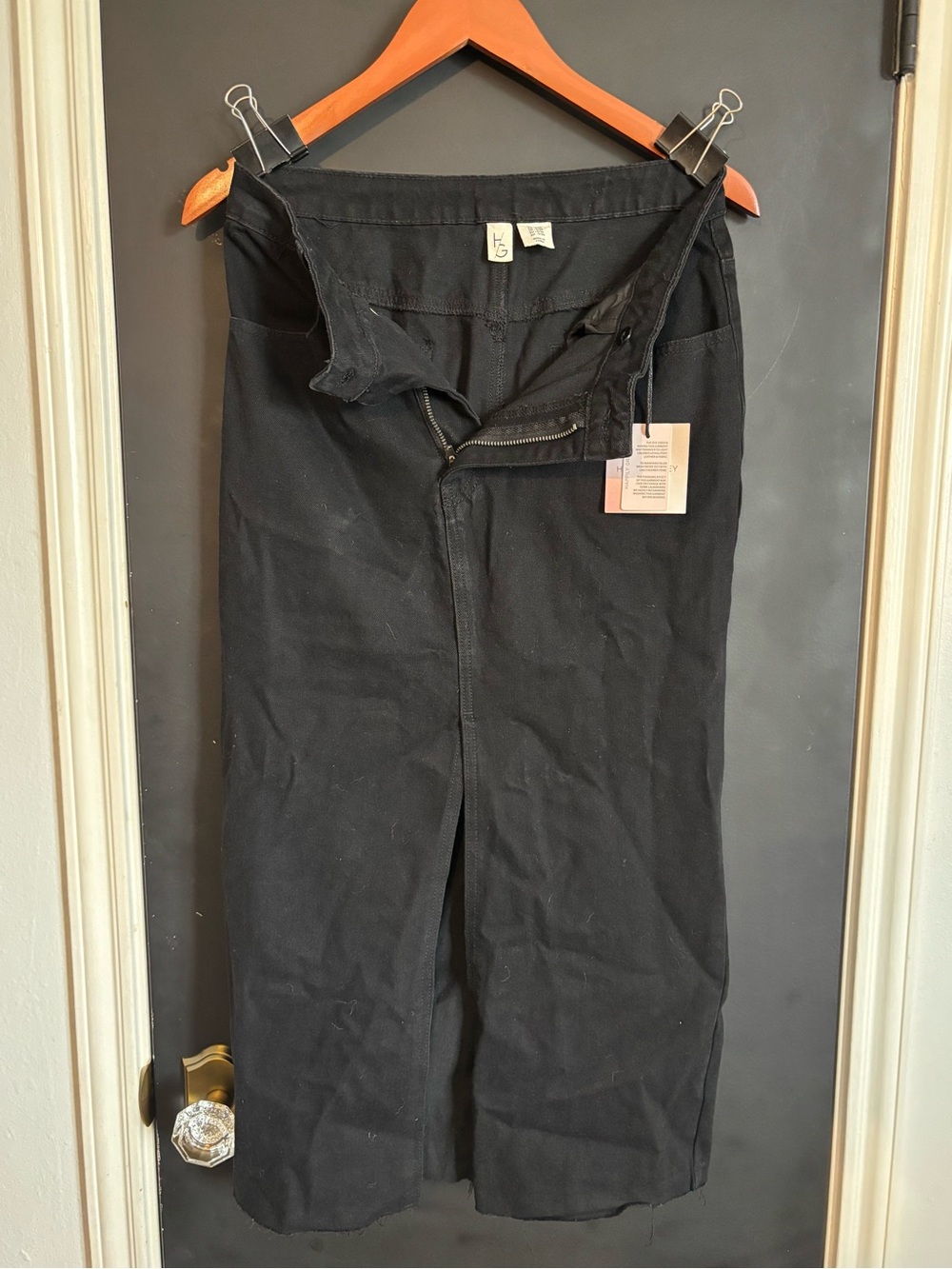 Happily Grey Black Jean Midi Skirt with Front Slit